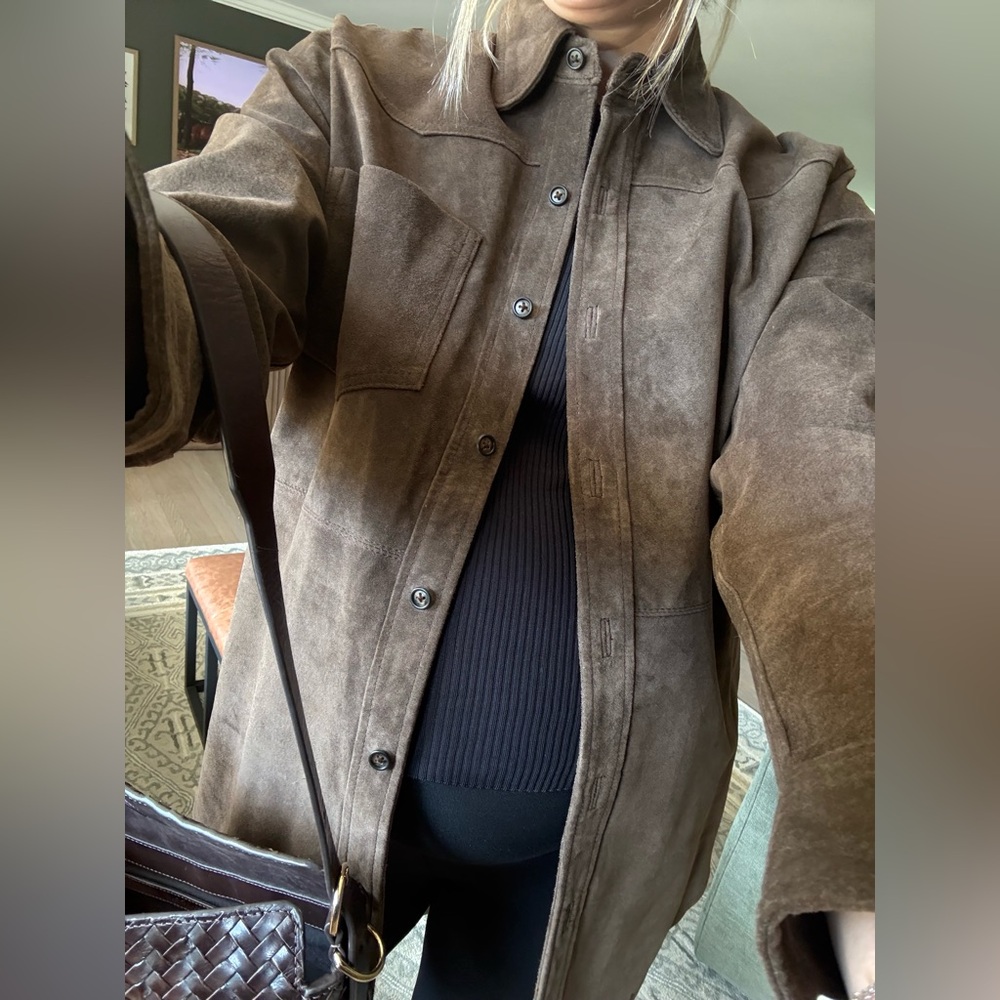Chocolate Brown Oversized 100% Suede Leather Jacket in perfect condition.